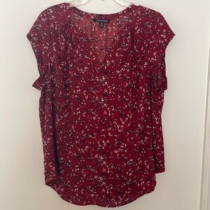41 Hawthorn Red Floral Cap Sleeve V-Neck Blouse size 2X